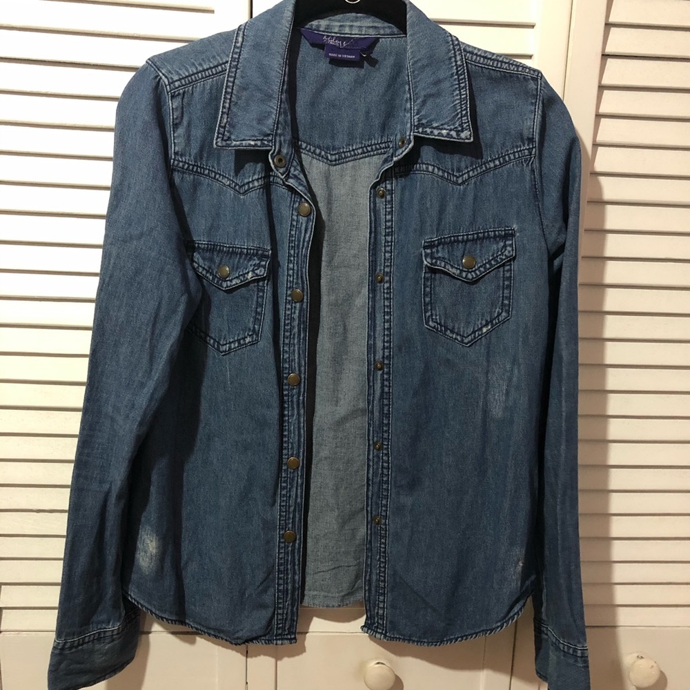 Miley Cyrus by Max Azria denim button down top